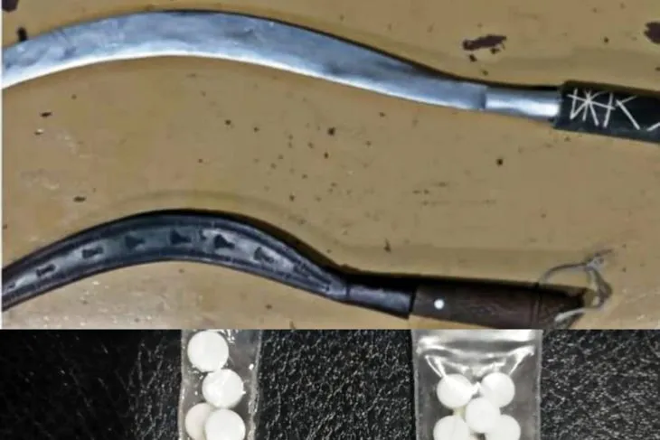 Barang bukti sajam dan pil setan. (Jatim Memanggil/Antara)